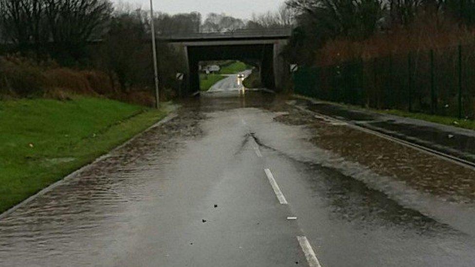 Flooding in Pencoed, Bridgend County has made some roads impassable