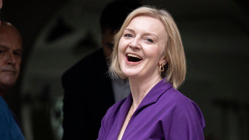 British Member of Parliament and Conservative Party Co-Chair Andrew Stephenson (L) congratulates new Conservative Party Leader Liz Truss (R) following the announcement of her win at Conservative Central Office, London,