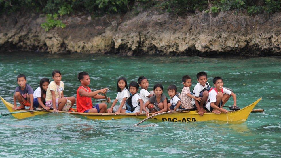 Children in a yellow boat