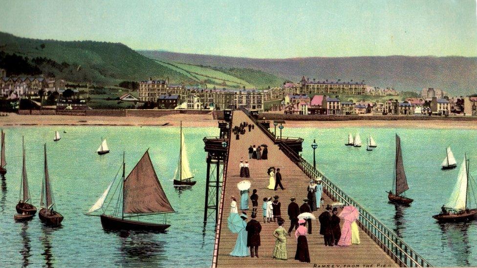 Postcard of the Queen's Pier in Ramsey, Isle of Man