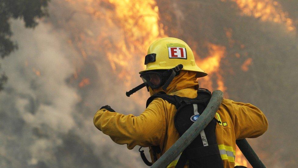 Firefighter battles the Springs Fire at Point Mugu State Park May 3, 2013