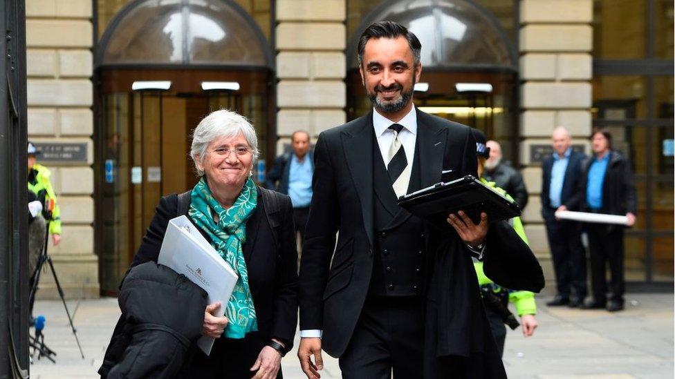 Former Catalan education minister Clara Ponsati (L) and her solicitor Aamer Anwar (R) leave Edinburgh Sheriff Court in Edinburgh