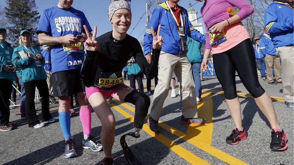 Adrianne Haslet at the 2016 Boston Marathon