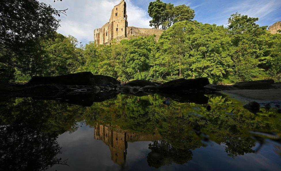 Barnard Castle reflecting into River Tees