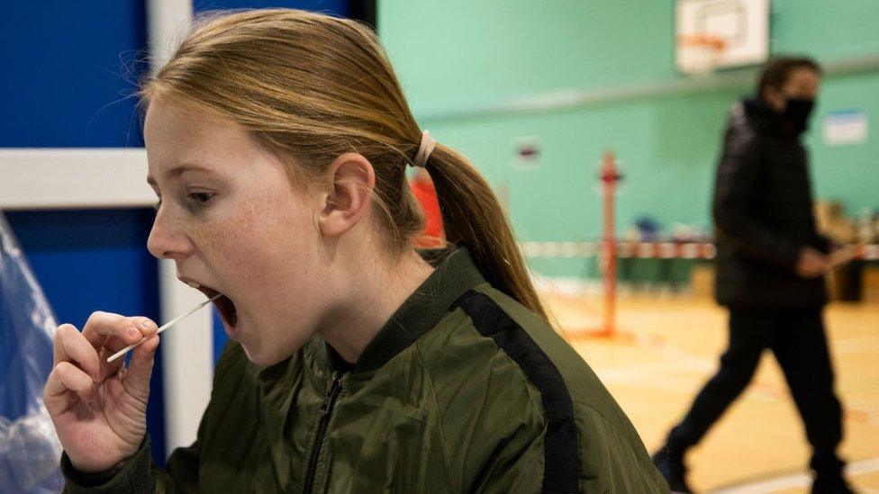 Pupil taking a lateral flow test in school earlier this year