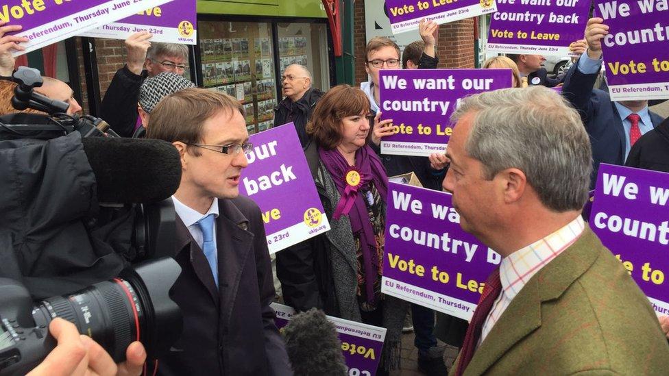 Chris Mason speaking to Nigel Farage