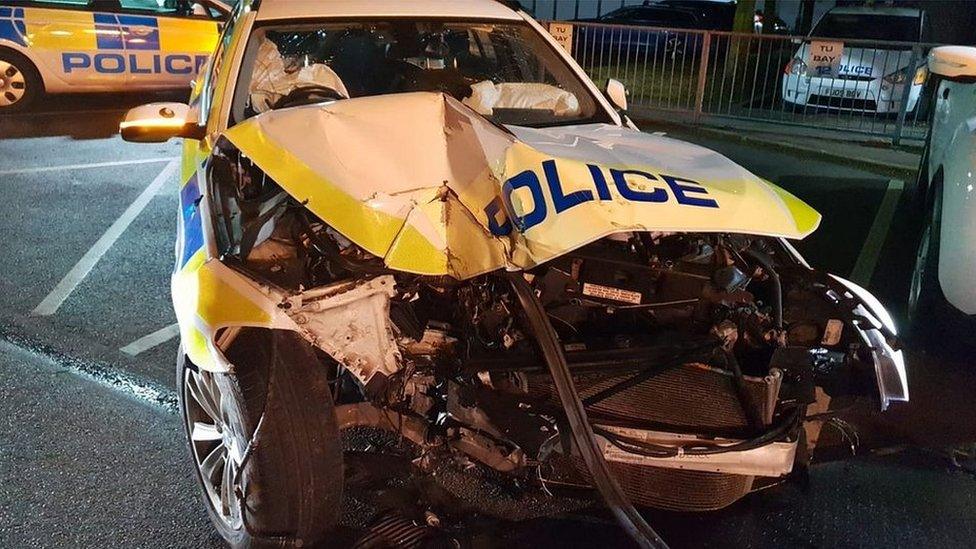 Damaged police car