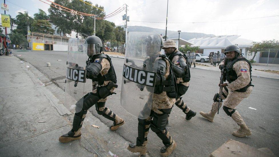 Riot police in Port-au-Prince, 7 February