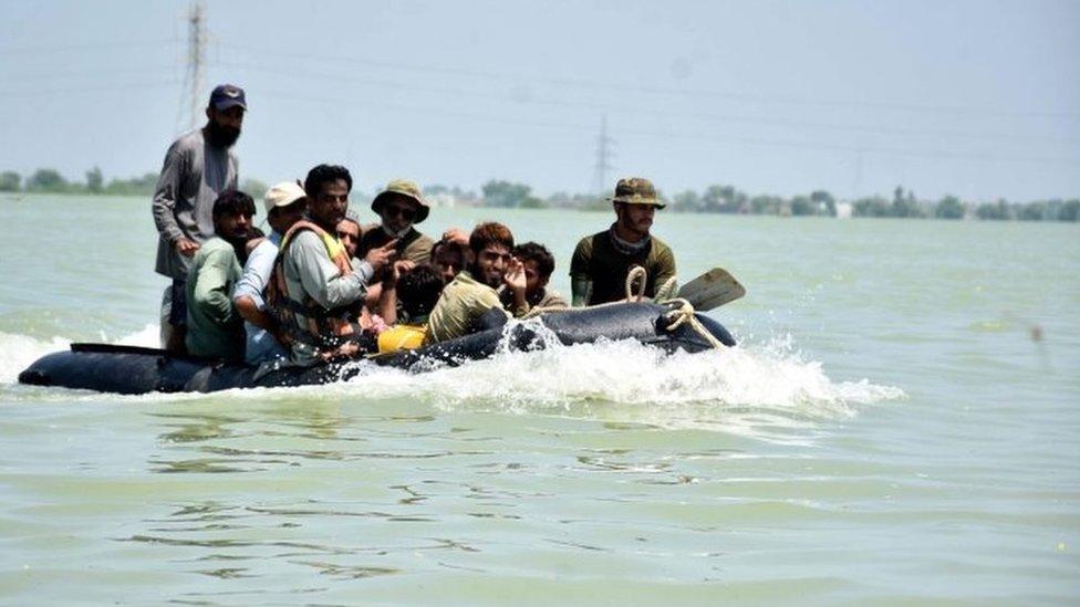 Pakistani Navy rescue people affected by floods in Khairpur Nathan Shah, Dadu district, Sindh province, Pakistan, 03 September 2022.