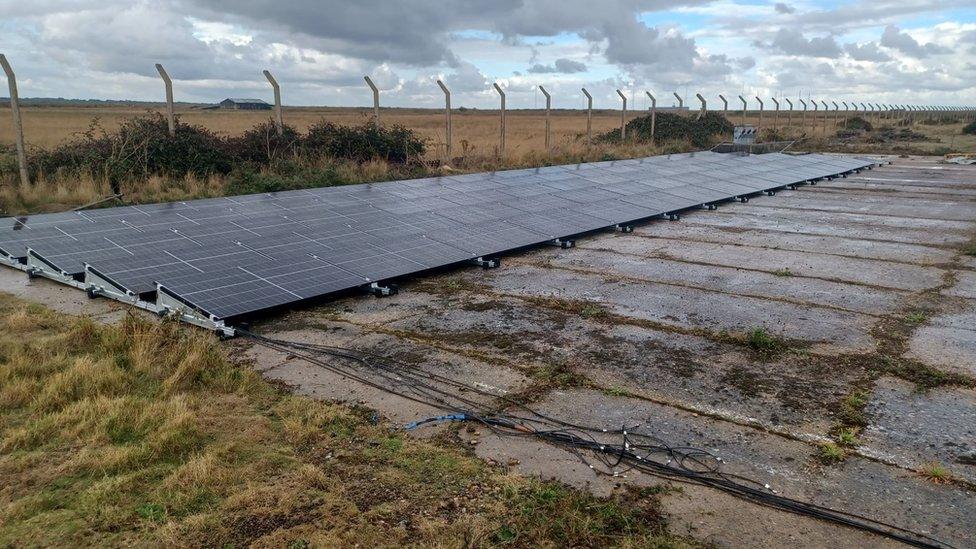 Solar panels on Orford Ness, Suffolk