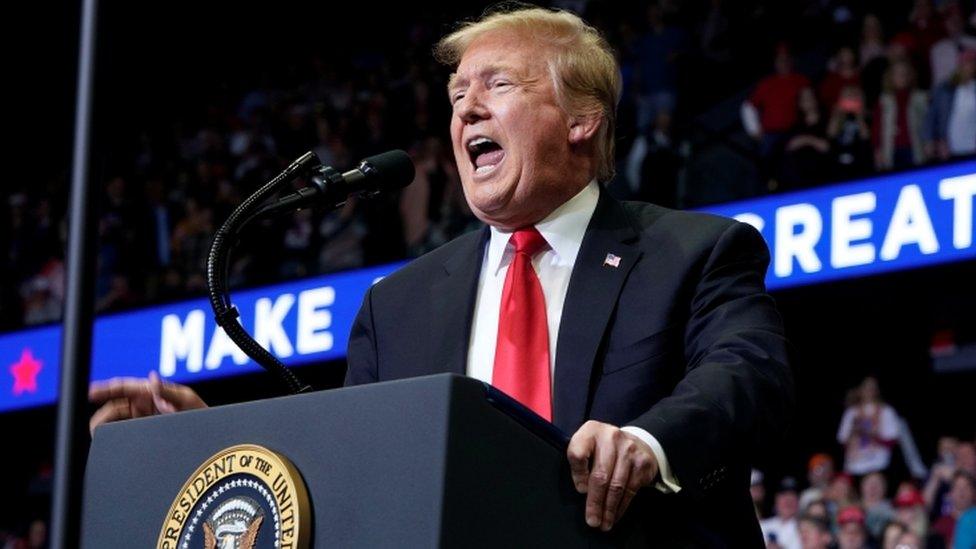 President Trump speaking at a Make America Great Again rally in Michigan on March 28