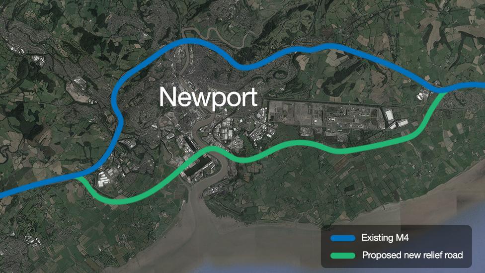 Map of the proposed £1.4bn M4 Relief Road