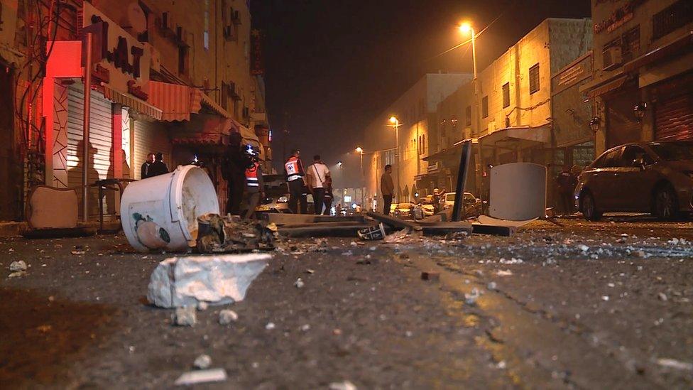 Debris on a street in Jerusalem