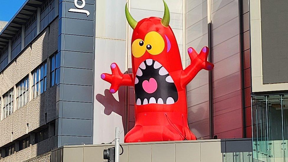 Inflatable monster at the Victoria Centre in Nottingham