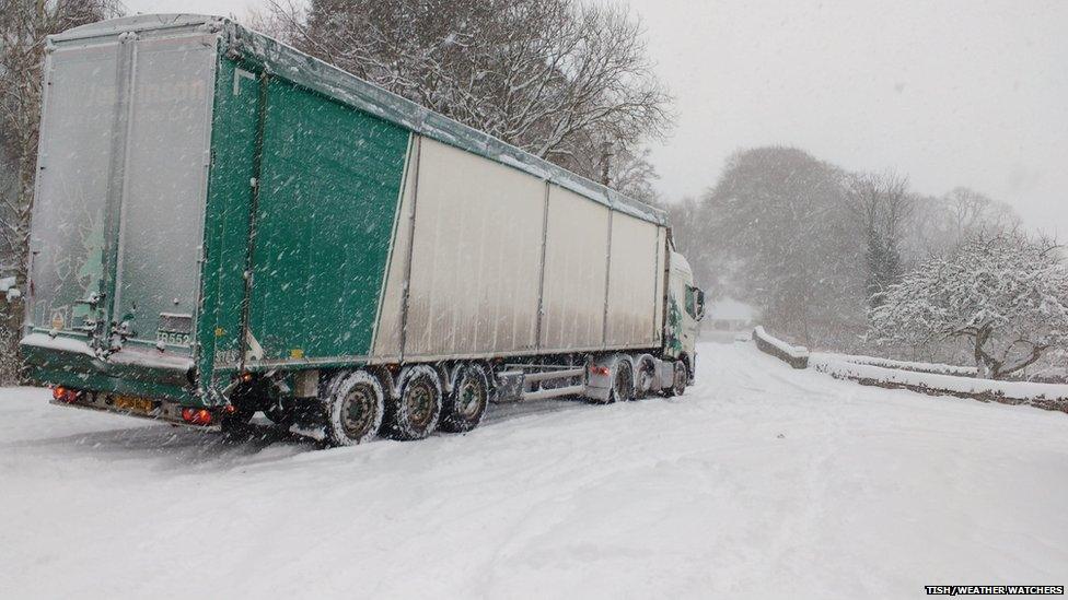 A lorry in the snow