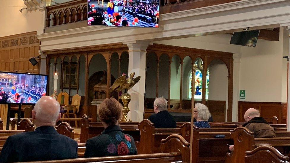 People watching the funeral service in St George's Church