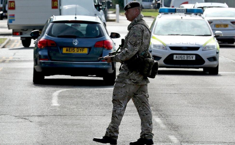 Soldier on patrol at RAF Marham