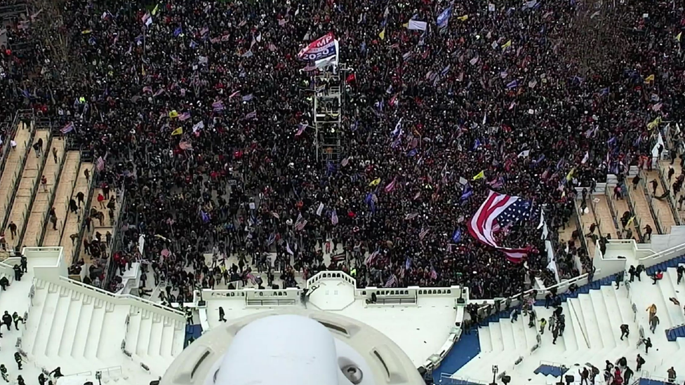 An overhead view of the Capitol riot