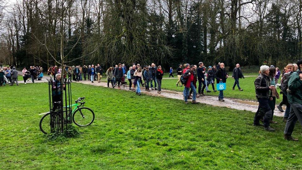 General view of the mass walk in Cirencester Park