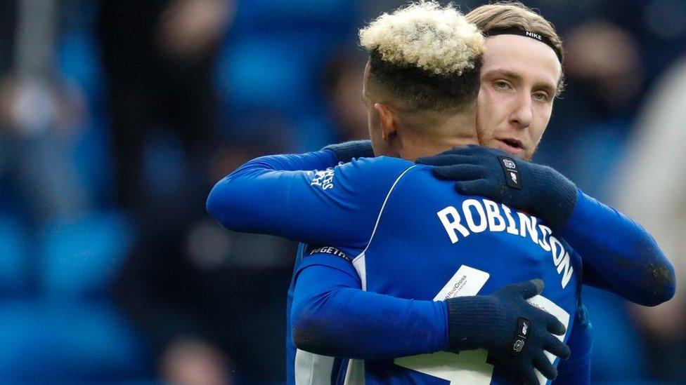 Callum Robinson celebrates with Josh Bowler