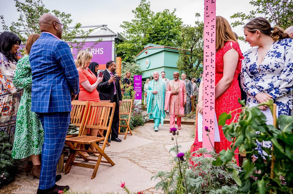 Manoj Malde, who designed the vibrant and colourful RHS and Eastern Eye Garden of Unity, married his partner Clive Gillmor, in the garden.