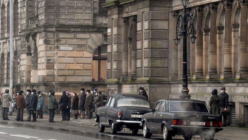 Streets in Glasgow were transformed into 1980s Russia during the filming of Tetris in 2021