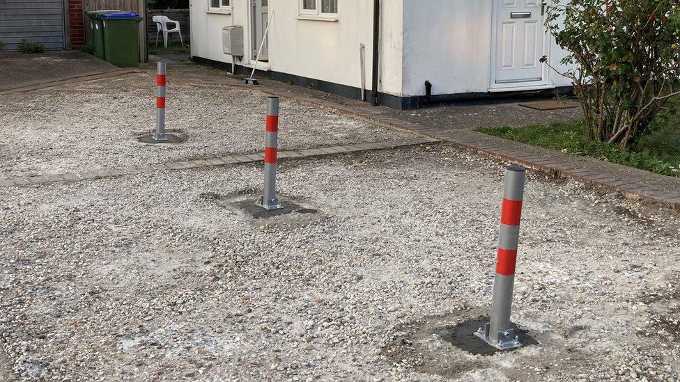 Bollards in a driveway