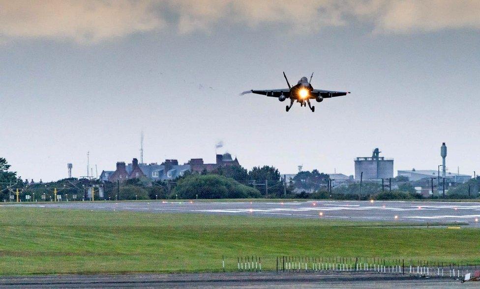 F/A-18 jet lands in Prestwick