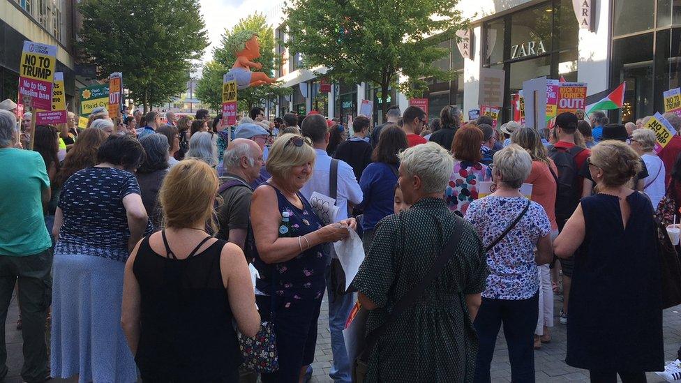 Anti-Donald Trump protesters in Swansea