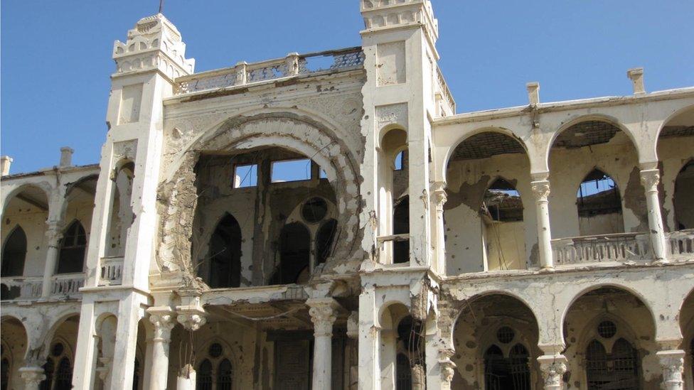 Building in port city of Massawa showing signs of independence war damage