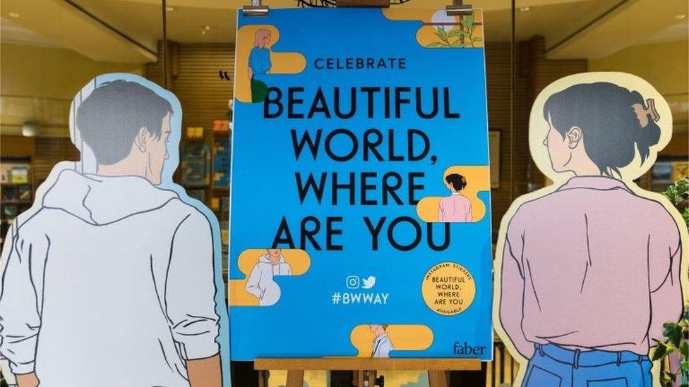 A bookshop display for Beautiful World, Where Are You (Sept 2021)