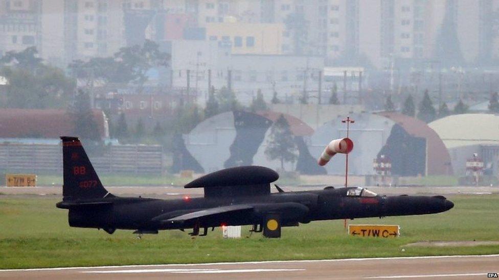 A US high-altitude manned surveillance plane, the U-2, is ready to make a sortie form an airbase in the Seoul metropolitan area, South Korea (22 August 2015)