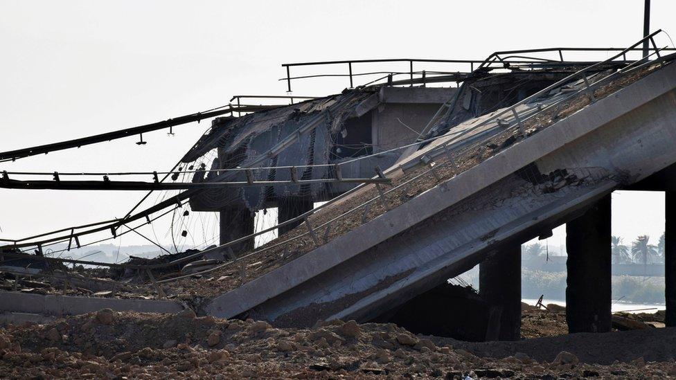 Bridge destroyed by Islamic State in Ramadi, Iraq