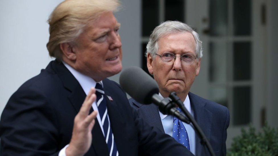 Donald Trump and Mitch McConnell hold a joint press conference at the White House.