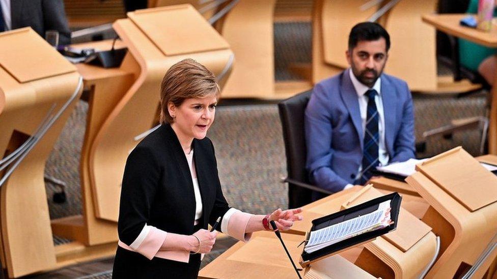 First Minister Nicola Sturgeon during First Minister"s Questions at the Scottish Parliament in Holyrood, Edinburgh. P