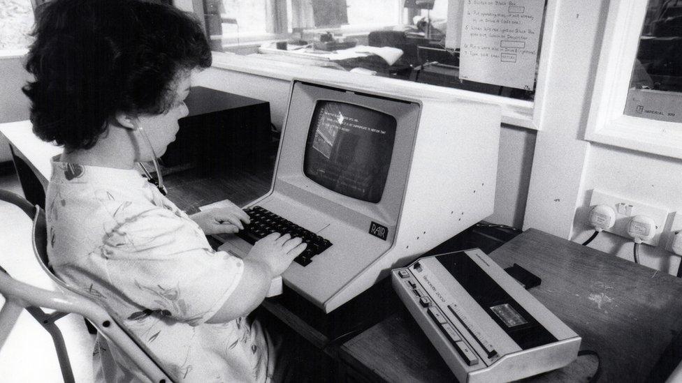 A woman using a computer
