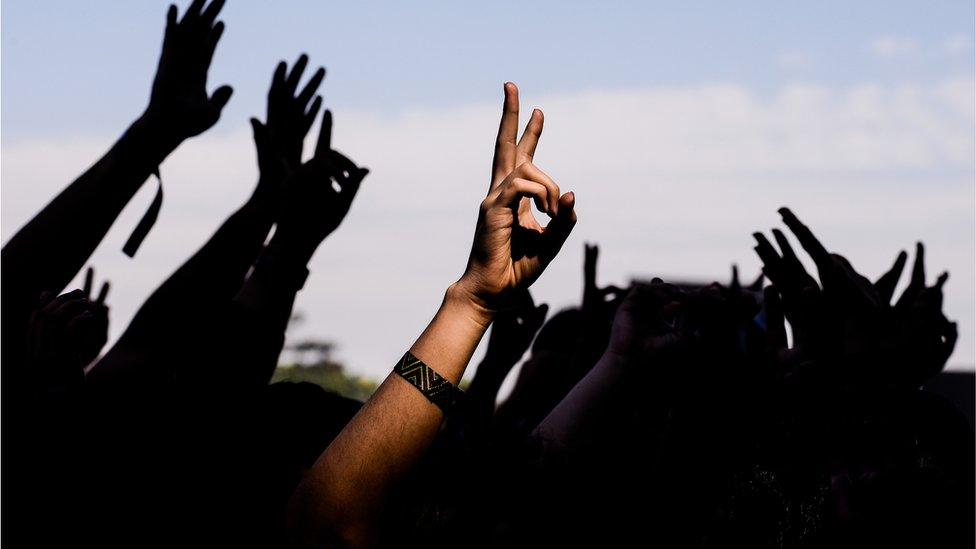 hands in the air at a generic music festival