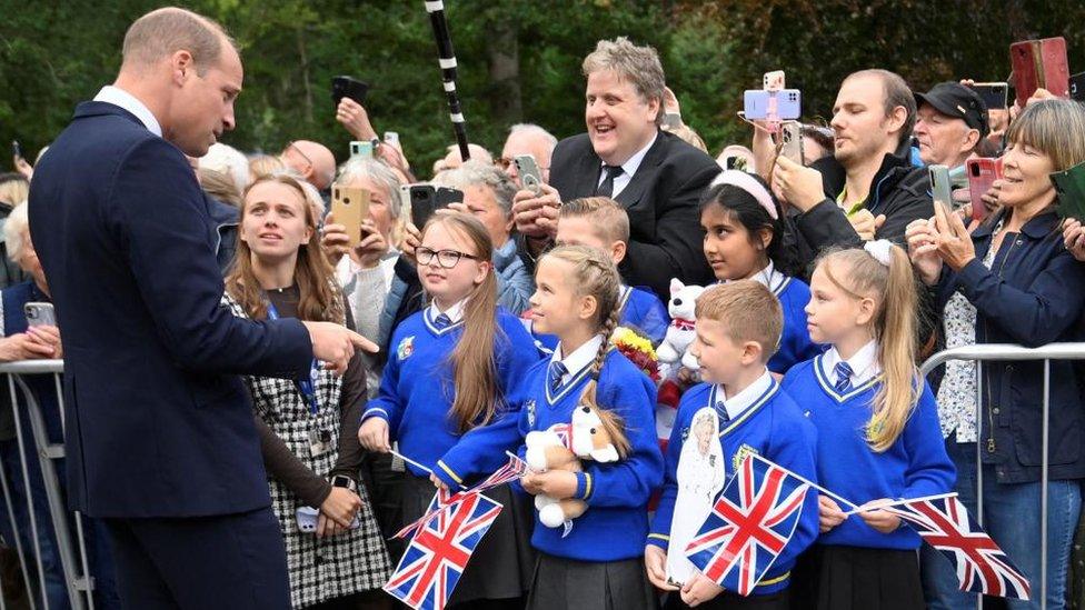 Prince William with pupils from Howard Junior School in King's Lynn