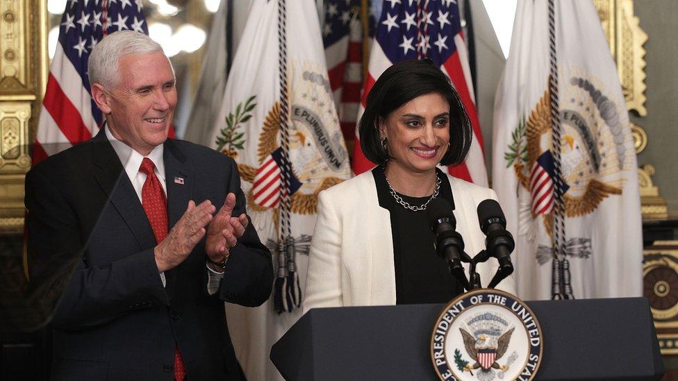 Mike Pence and Seema Verma at her swearing in ceremony