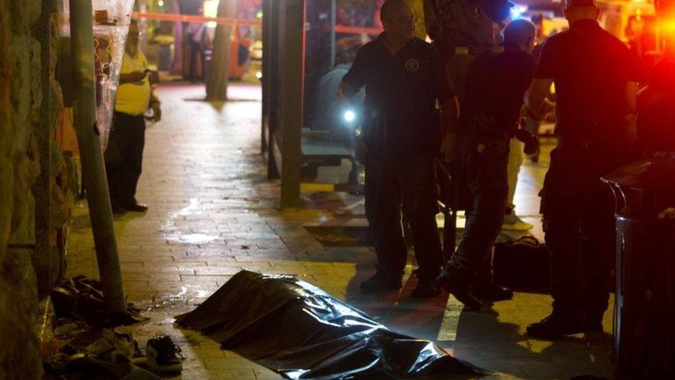 Scene of an attack in Jerusalem that saw an Israeli woman stabbed and her Palestinian assailant killed 14 October