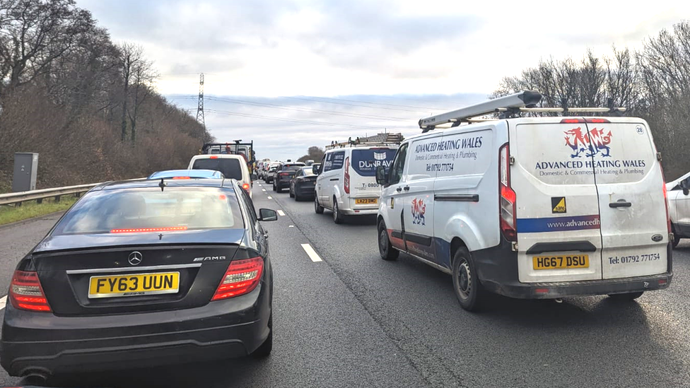 Congestion on the M4 in Newport