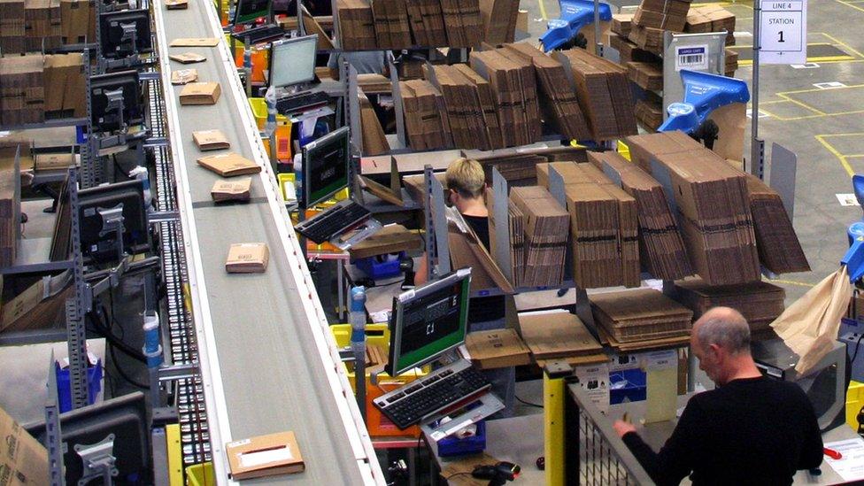 Interior of Amazon warehouse in Hemel Hempstead