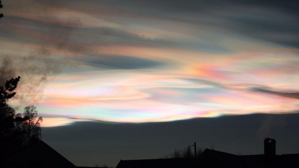 Mother Of Pearl Clouds seen at Lørenskog, Norway, in 2014