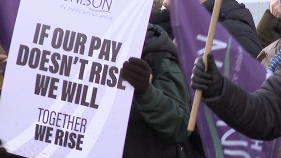 Unison members on the picket line outside Antrim Area Hospital