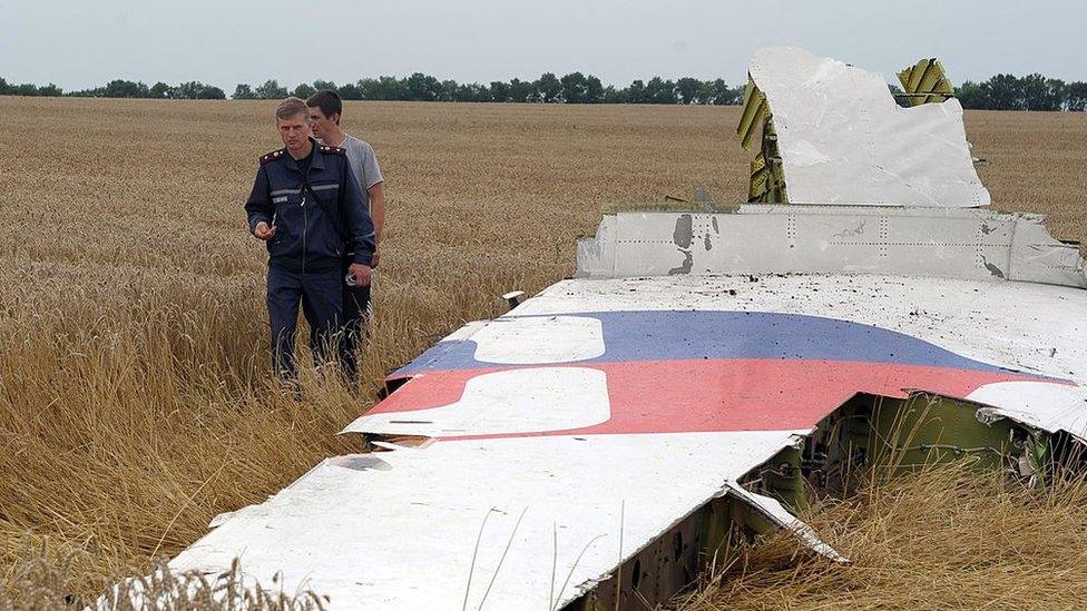 Search and rescue team search for human remains amongst the wreckages of a Malaysia Airlines Boeing 777