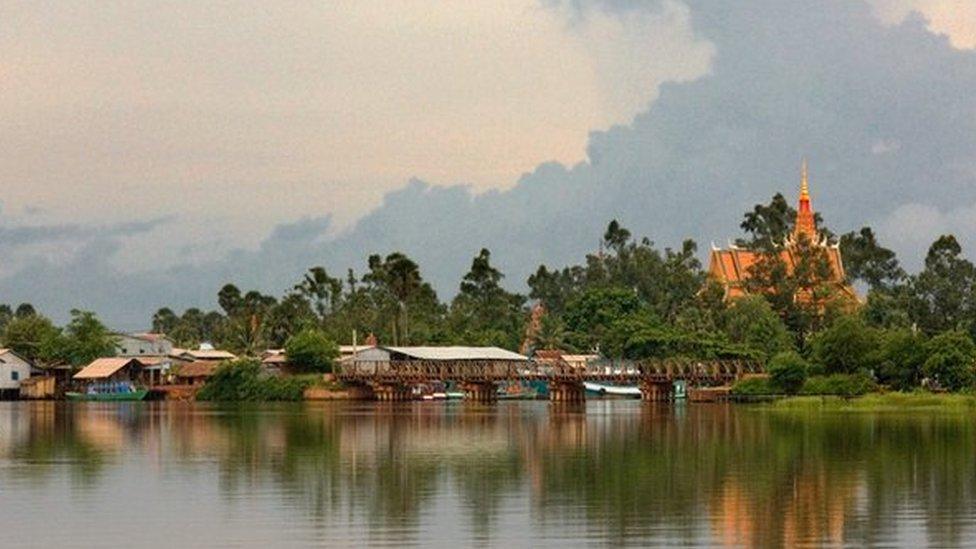 View of the riverbank in Kampot, Cambodia