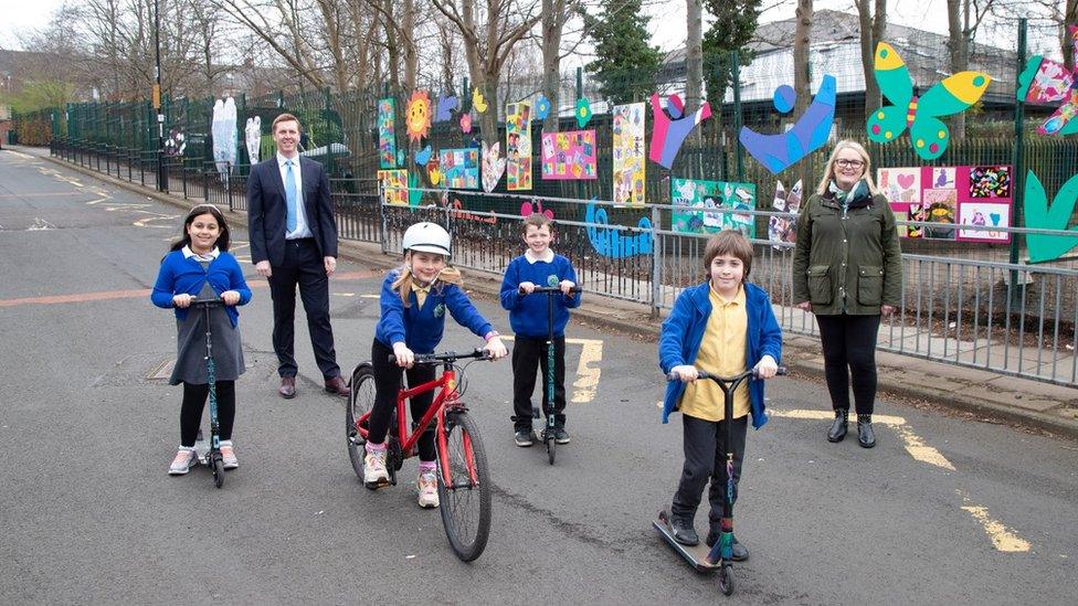 Pupils and staff outside school