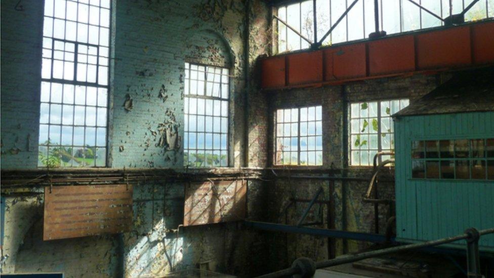 Inside the old machine shop at Brymbo steelworks site