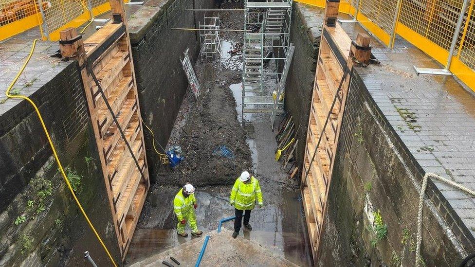 The new lock gates after being fitted