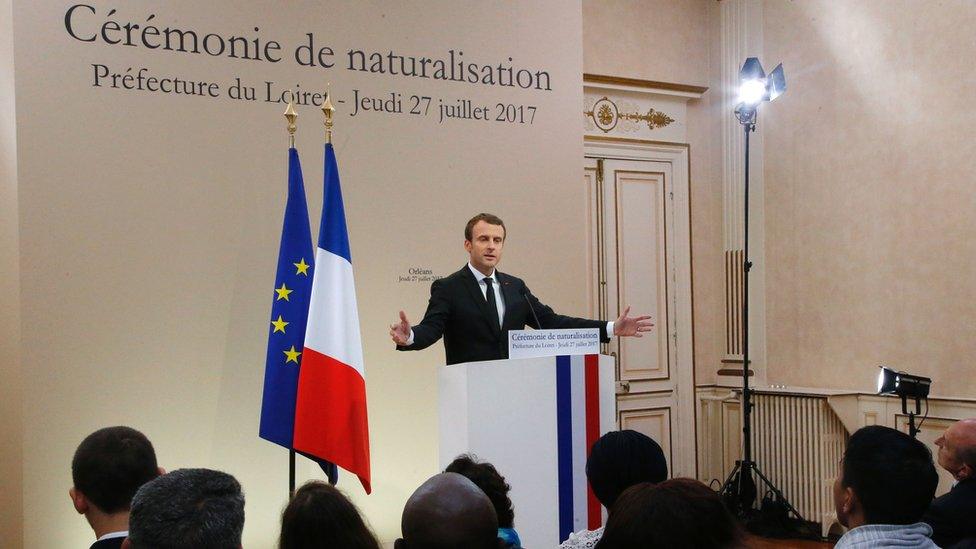 President Emmanuel Macron attending a citizenship ceremony in Orleans